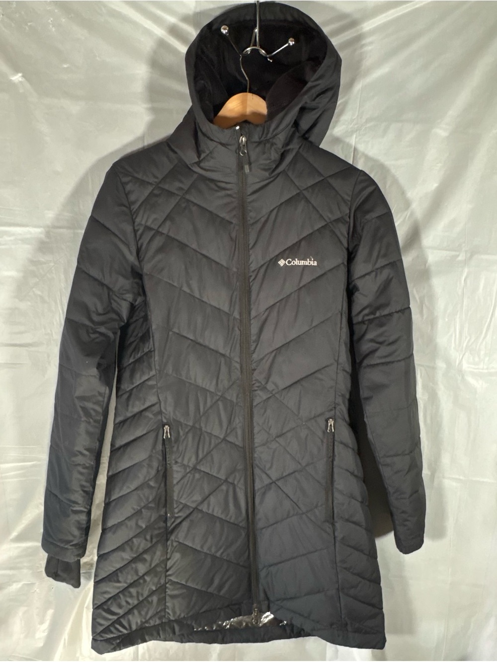 Columbia Heavenly Long Hooded Omni Heat Winter Jacket Women Small Black Pockets